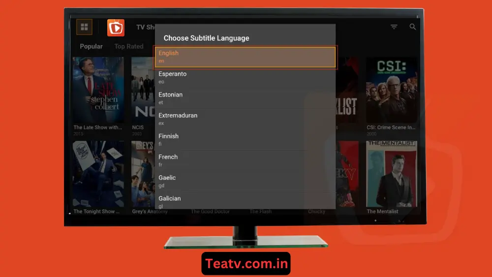 Select language of teatv apk